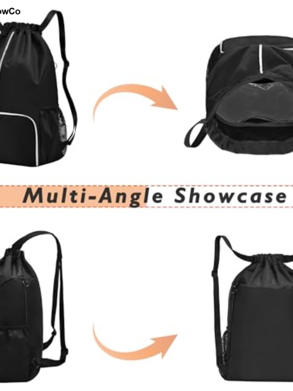 Large Waterproof Drawstring Backpack Gym Bag Shoe Compartment - Picture 3 of 6